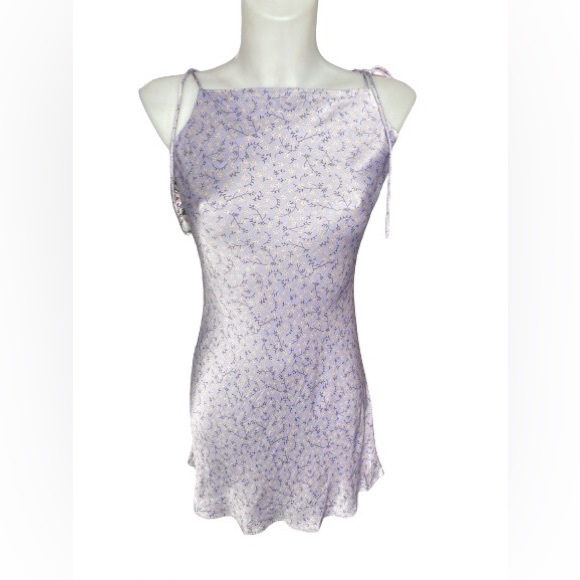 Zara Lilac Floral Sleeveless Satin Look & Feel Mini Ditsy Slip Dress NWT S - Picture 4 of 13